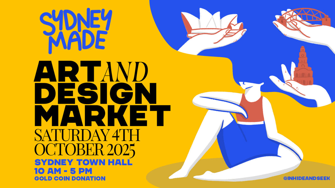 Promotional poster for Sydney Made Art and Design Market 2025 with abstract design and text.