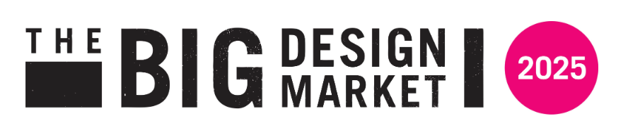 Logo for The Big Design Market 2025 with black text and a pink circle.